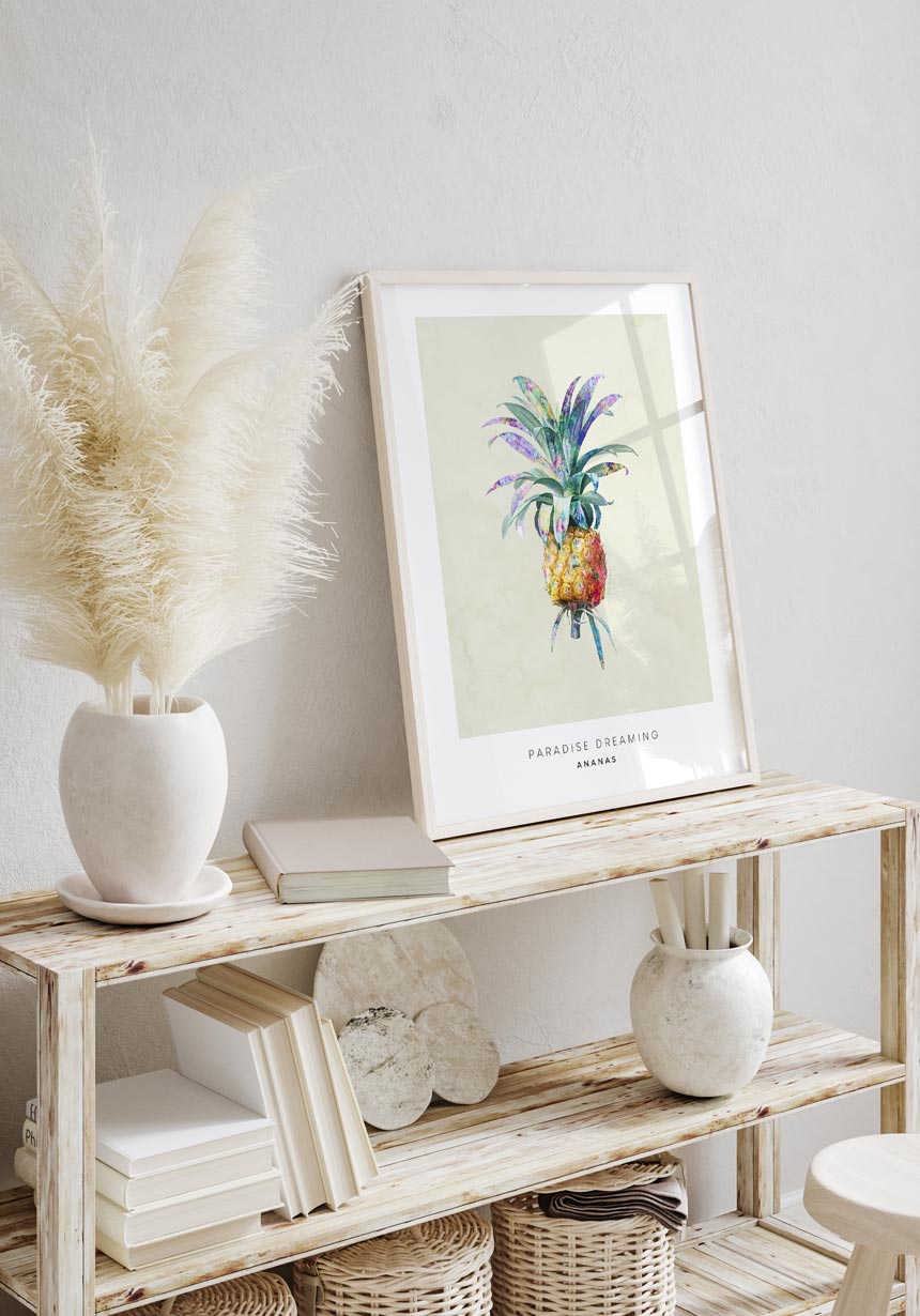 Poster Illustration Ananas im Wohnzimmer