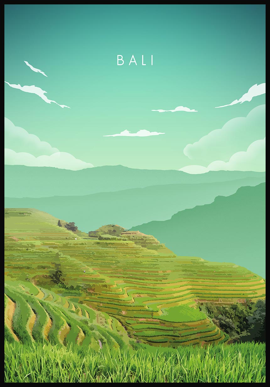 Illustriertes Poster Bali Reisterrassen