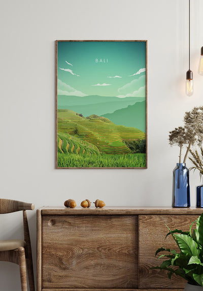 Illustriertes Poster Bali Reisterrassen für Zuhause