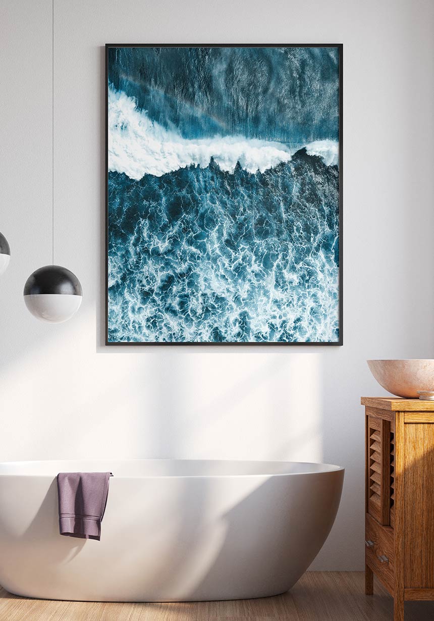 Poster blue sea meer mit welle im Badezimmer
