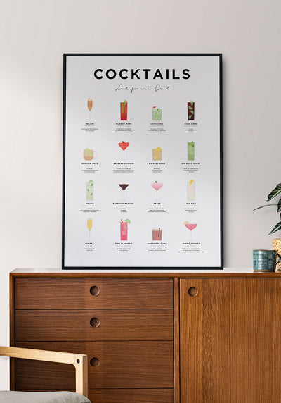 Poster Cocktail und Zubereitung mit Bilderrahmen