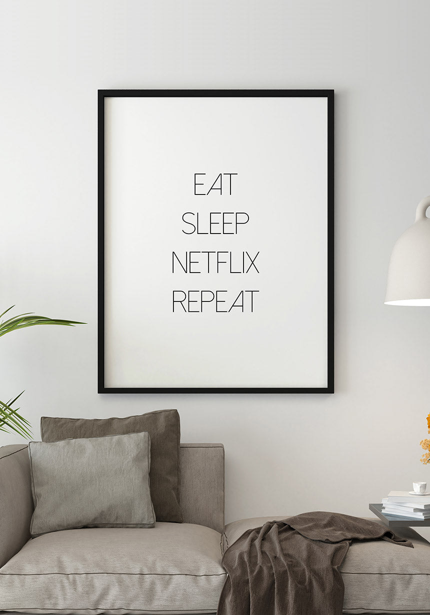 personalisierbares Poster eat sleep repeat im Wohnzimmer