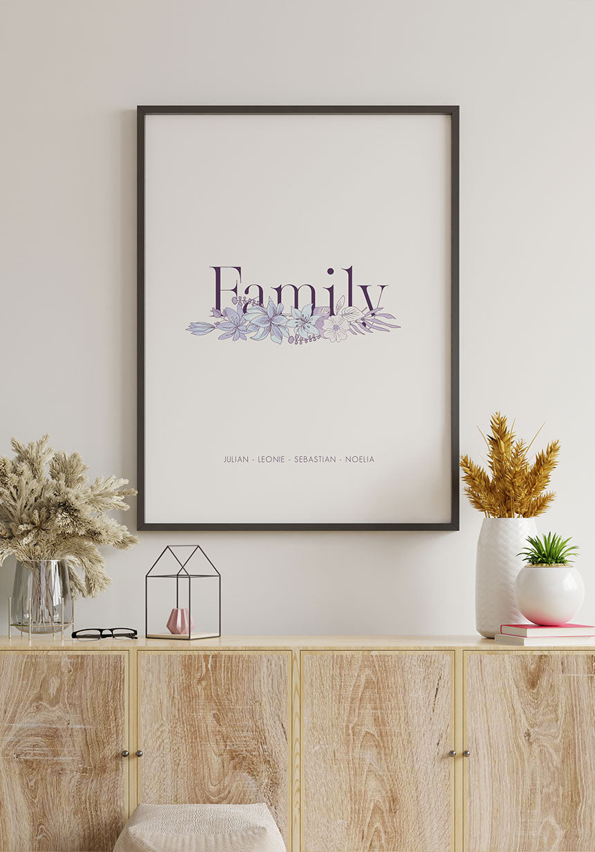 Family personalisierbares Poster mit Blumen für Zuhause