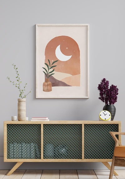 Poster fenster mit halbmond luna e sole im weißen Rahmen