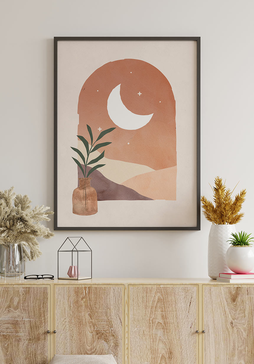 Poster fenster mit halbmond luna e sole über Sideboard