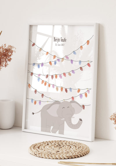 Personalisierbares Fingerabdruck-Poster Elefant als Gästebuch
