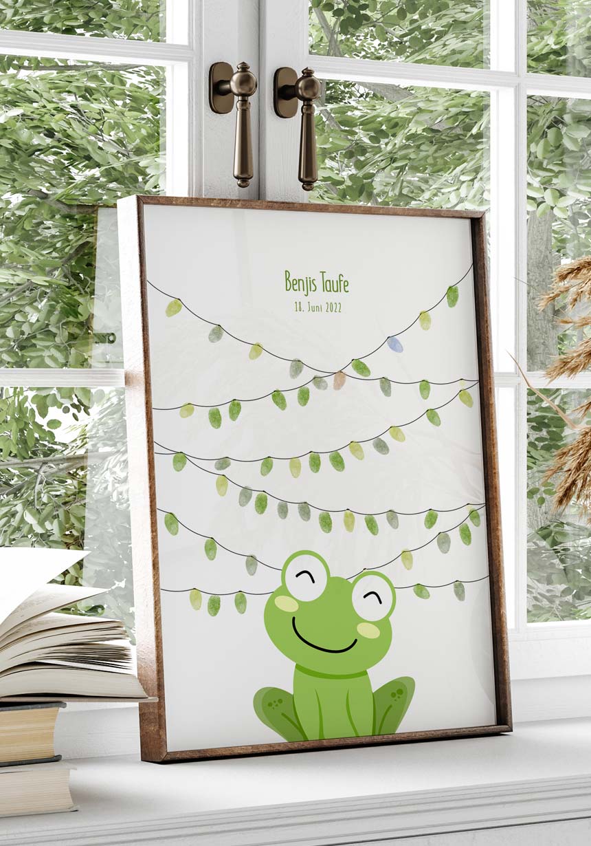 Personalisierbares Fingerabdruck-Poster Frosch für Kinder
