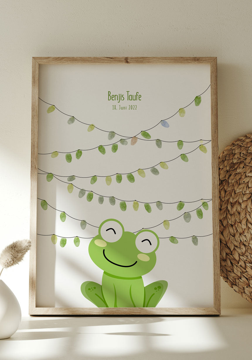 Personalisierbares Fingerabdruck-Poster Frosch zum Geburtstag