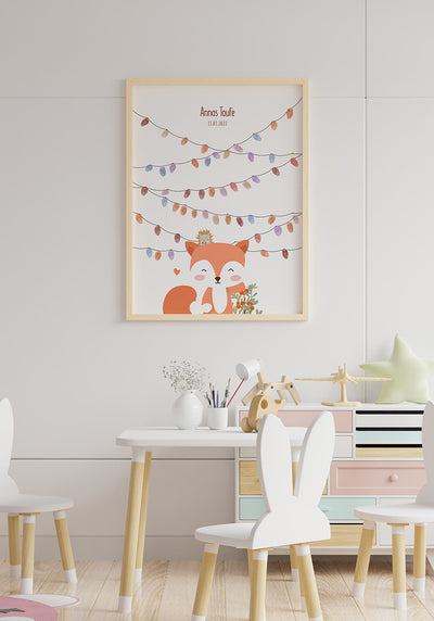Poster Fingerabdruck Taufe mit Fuchs im Kinderzimmer