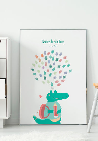 Fingerabdruck Poster personalisierbar Krokodil im Kinderzimmer