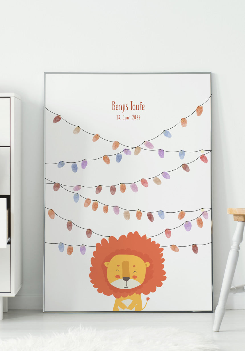 Personalisierbares Fingerabdruck-Poster Löwe für Kinder