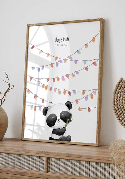 Personalisierbares Fingerabdruck-Poster Panda zur Taufe