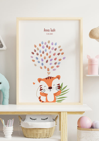 Personalisierbares Poster Fingerabdruck Tiger im Kinderzimmer