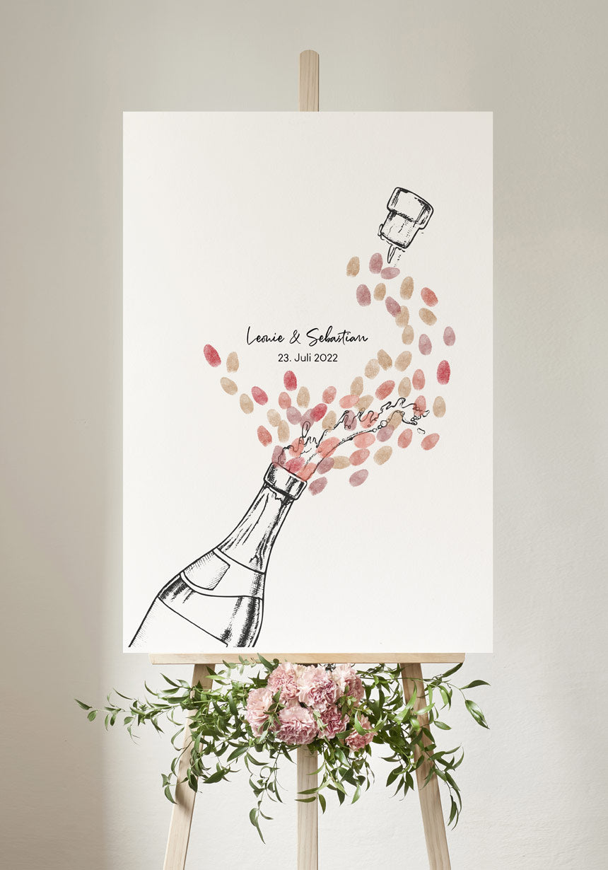 Fingerabdruck-Poster Champagner personalisiert zur Hochzeit