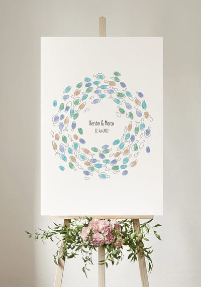 Fingerabdruck Fische im Kreis - Personalisiertes Poster Hochzeit