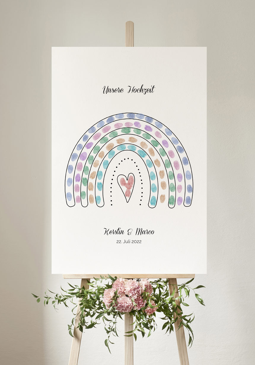 Fingerabdruck-Poster Regenbogen personalisiert Hochzeit