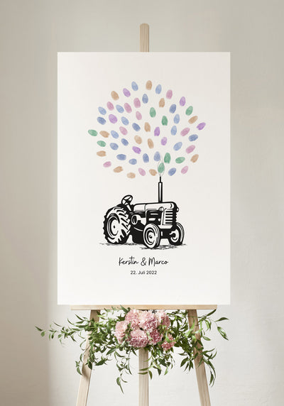 Fingerabdruck-Poster Traktor personalisiert Hochzeit