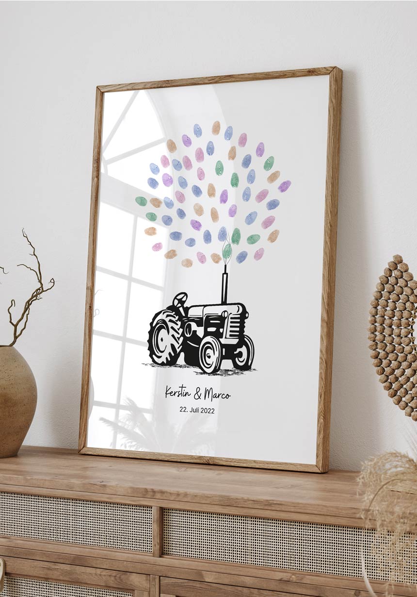 Fingerabdruck-Poster Traktor personalisiert Taufe