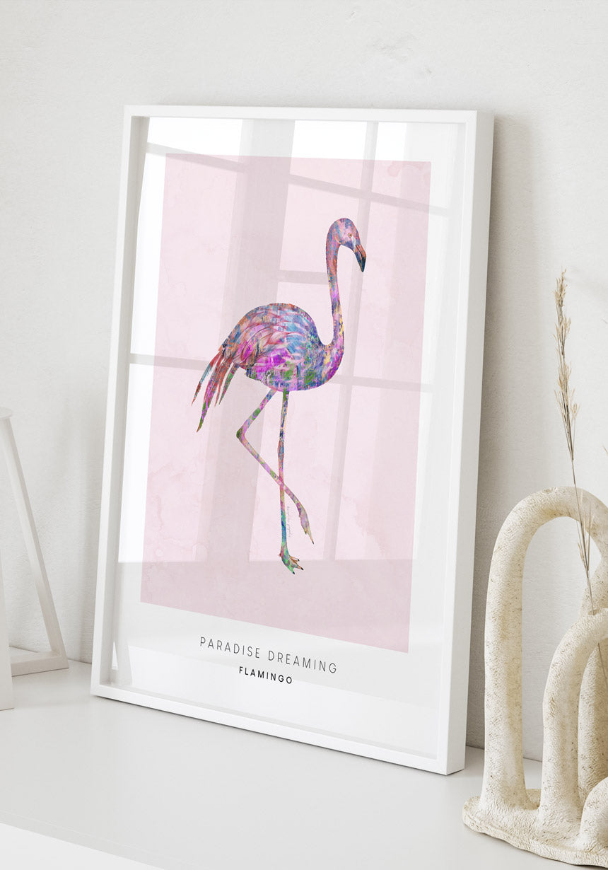 Poster Illustration flamingo im weißen Rahmen