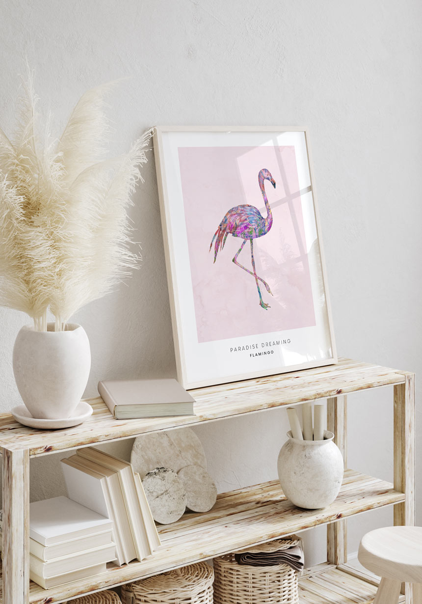 Poster Illustration flamingo im Wohnzimmer