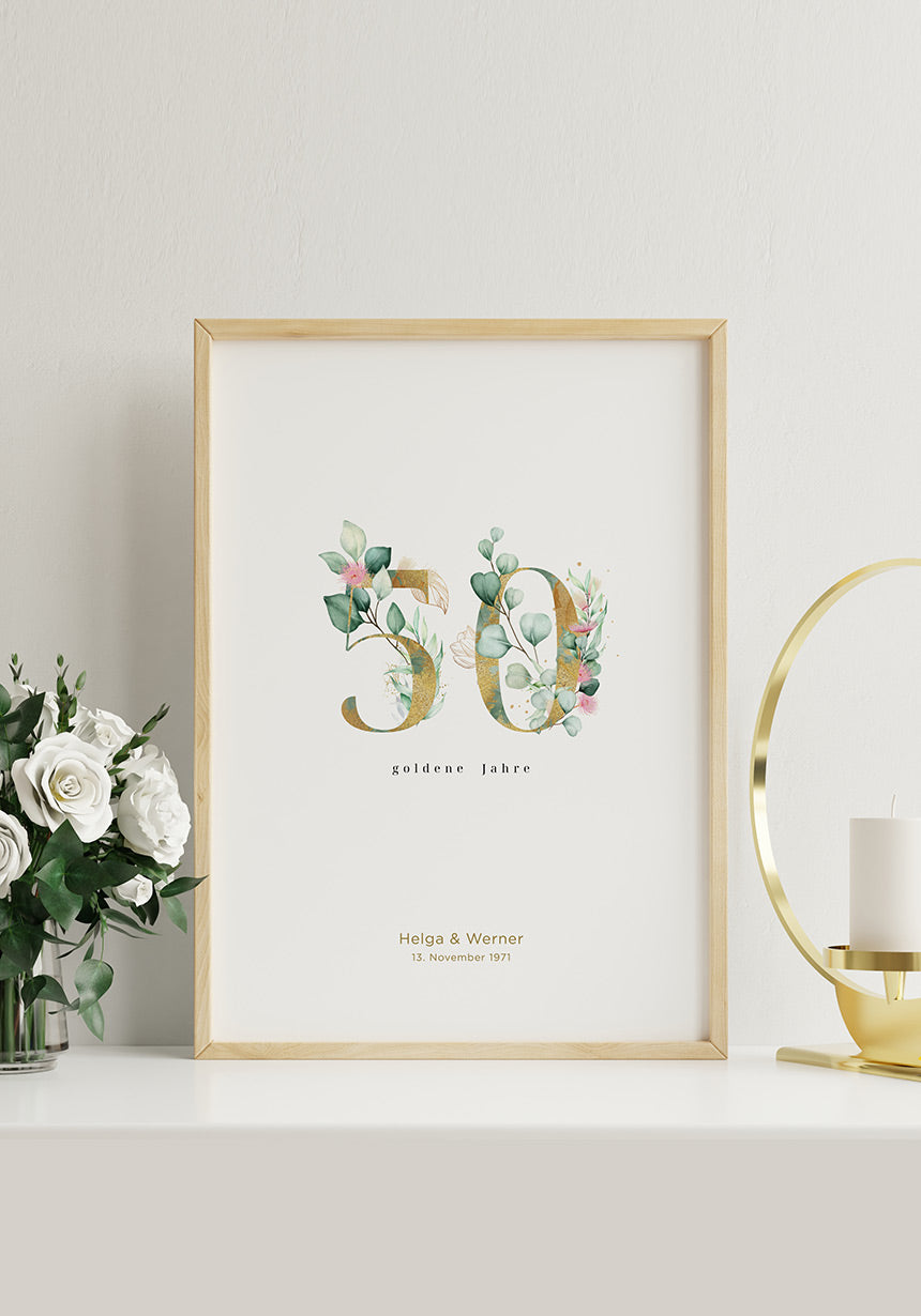 Goldene Hochzeit - Personalisierbares Poster 50 Jahre Ehe