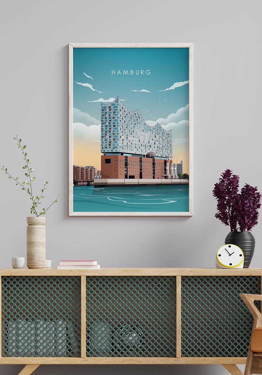 Illustriertes Poster Hamburg Elbphilharmonie Wanddeko