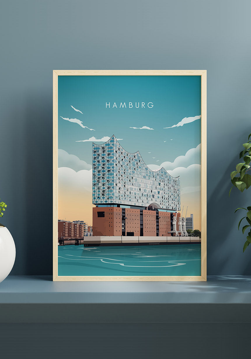 Illustriertes Poster Hamburg Elbphilharmonie für Wohnzimmer