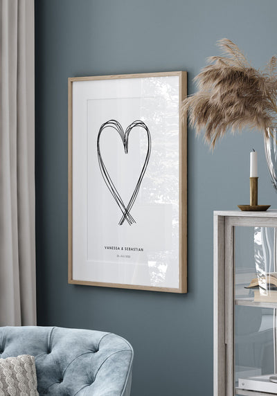 Poster illustriertes Herz personalisiert mit Namen