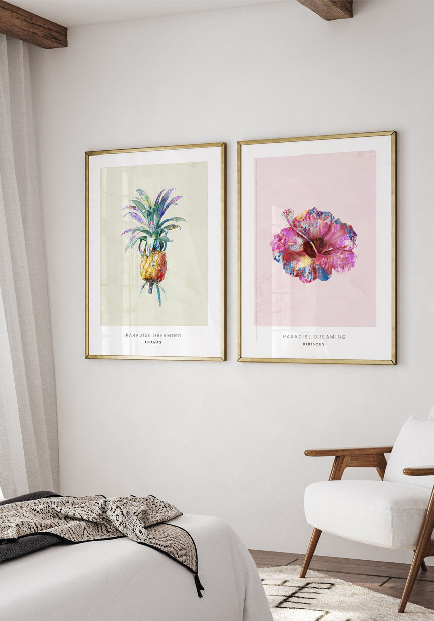 Poster Hibiskus Blüte tropisch an weißer Wand