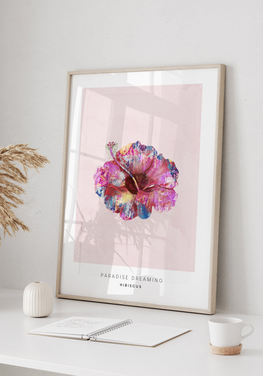 Poster Hibiskus Blüte tropisch im Holzrahmen