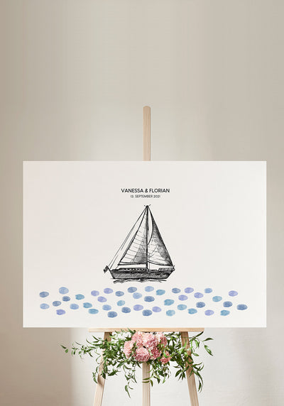 Personalisierbares Fingerabdruck-Poster Boot zur Hochzeit