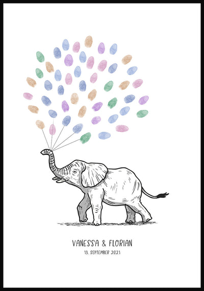 Personalisierbares Fingerabdruck-Poster Elefant für Paare zur Hochzeit 