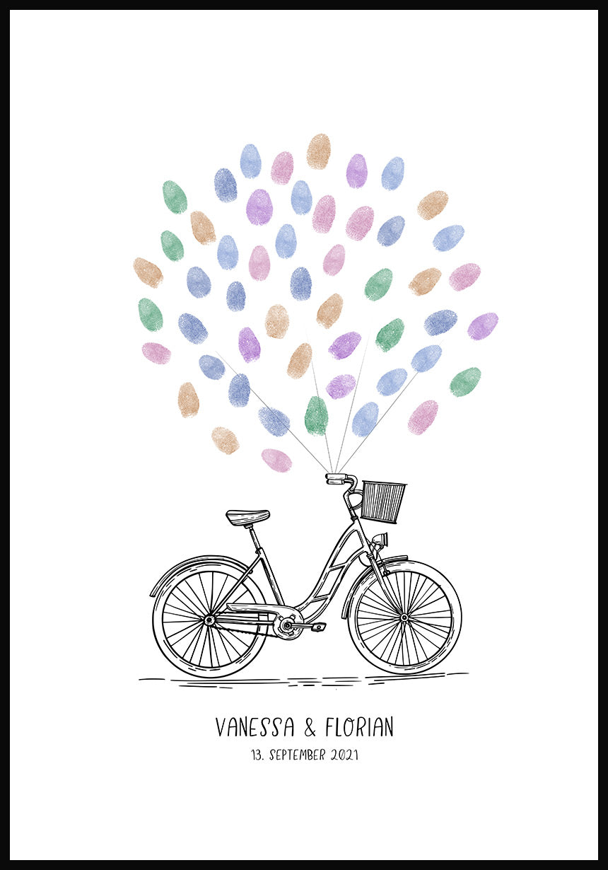 Personalisierbares Fingerabdruck-Poster Fahrrad für Paare zur Hochzeit 