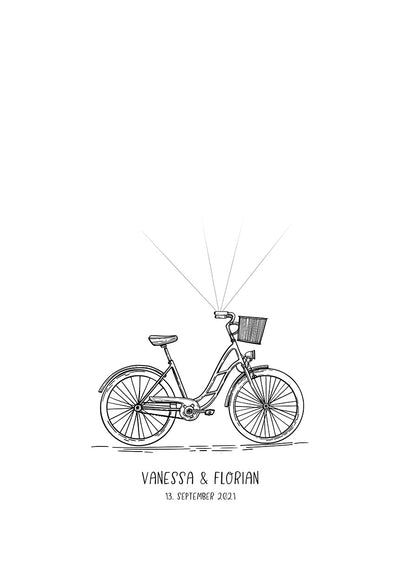 Personalisierbares Fingerabdruck-Poster Fahrrad für Paare zur Hochzeit ohne Fingerabdrücke