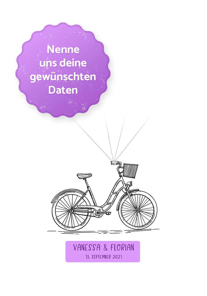 Personalisierbares Fingerabdruck-Poster Fahrrad für Paare zur Hochzeit mit Daten
