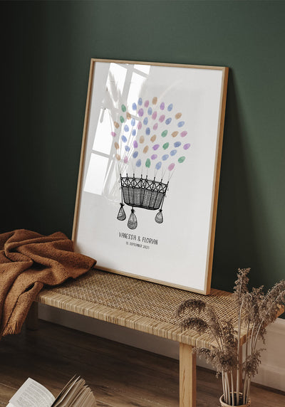 Personalisierbares Fingerabdruck-Poster Heißluftballon für Paare zur Hochzeit als Geschenk
