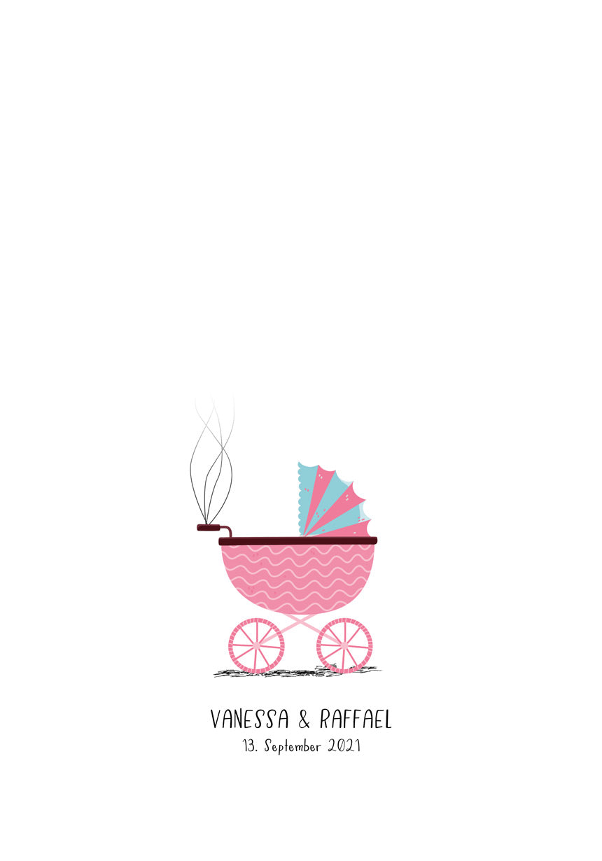 Personalisierbares Fingerabdruck-Poster Kinderwagen mit Fingerabdrücken