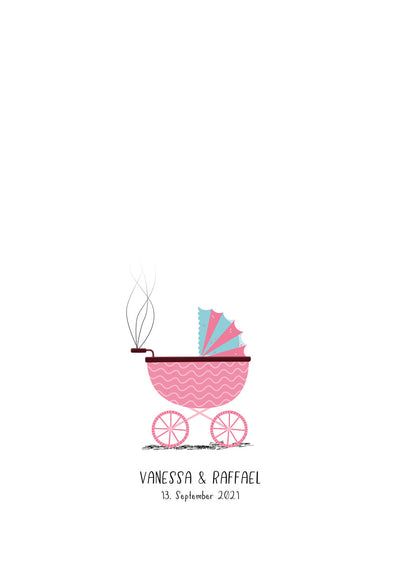 Personalisierbares Fingerabdruck-Poster Kinderwagen mit Fingerabdrücken