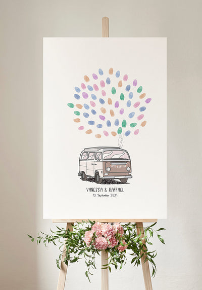 Personalisierbares Fingerabdruck-Poster VVW Bus Hochzeit