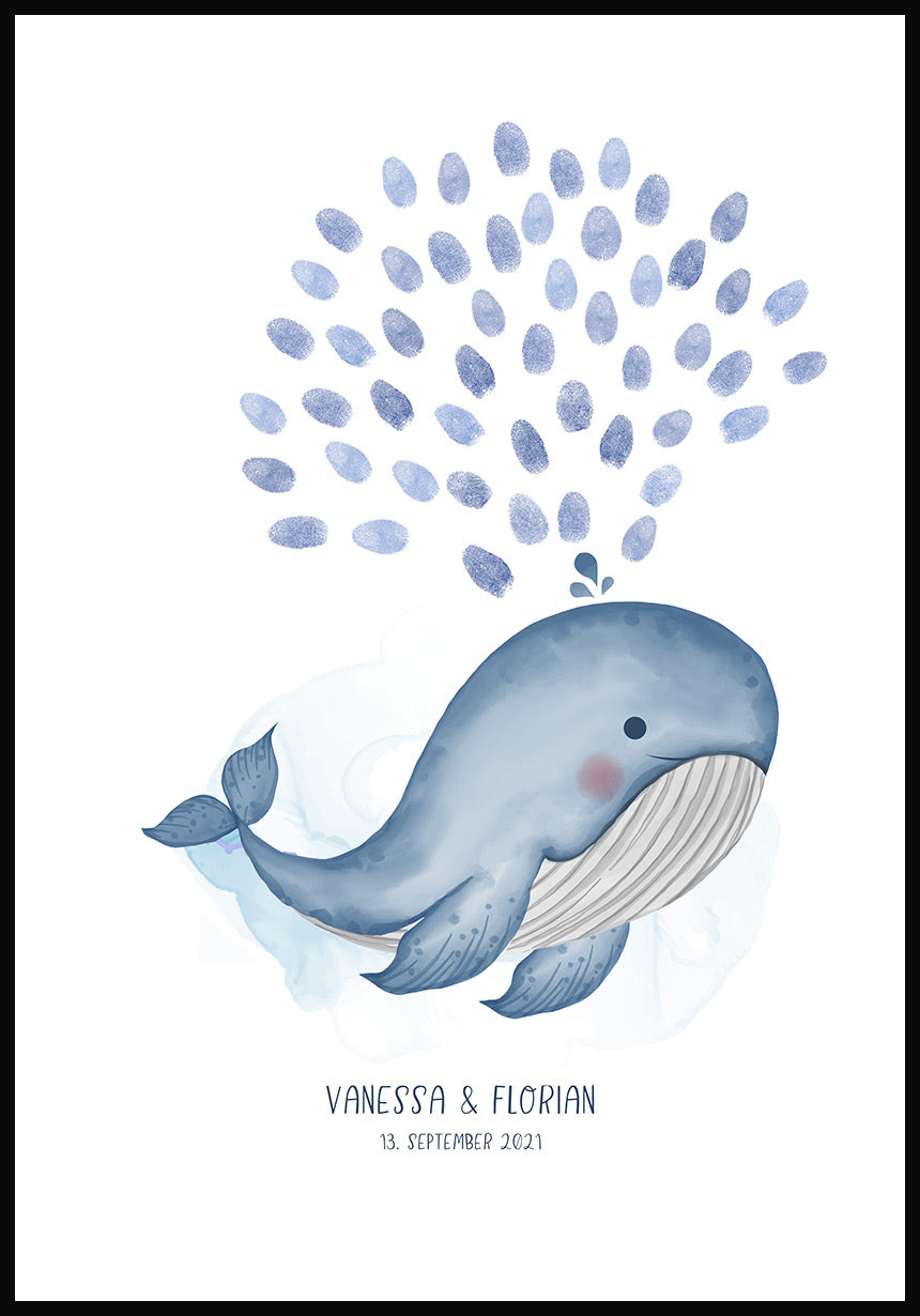 Personalisierbares Fingerabdruck-Poster mit Wal für Paare zur Hochzeit 