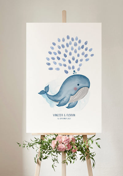 Personalisierbares Fingerabdruck-Poster mit Wal zum Geburtstag