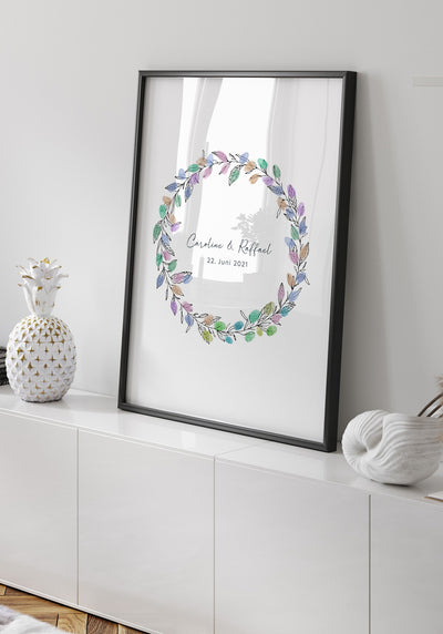 Personalisierbares Fingerabdruck Poster Kranz für Hochzeit mit Abdrücken als Geschenk