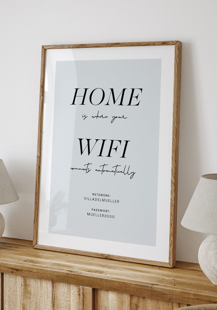 Poster home is where your wifi connects automatically im Rahmen