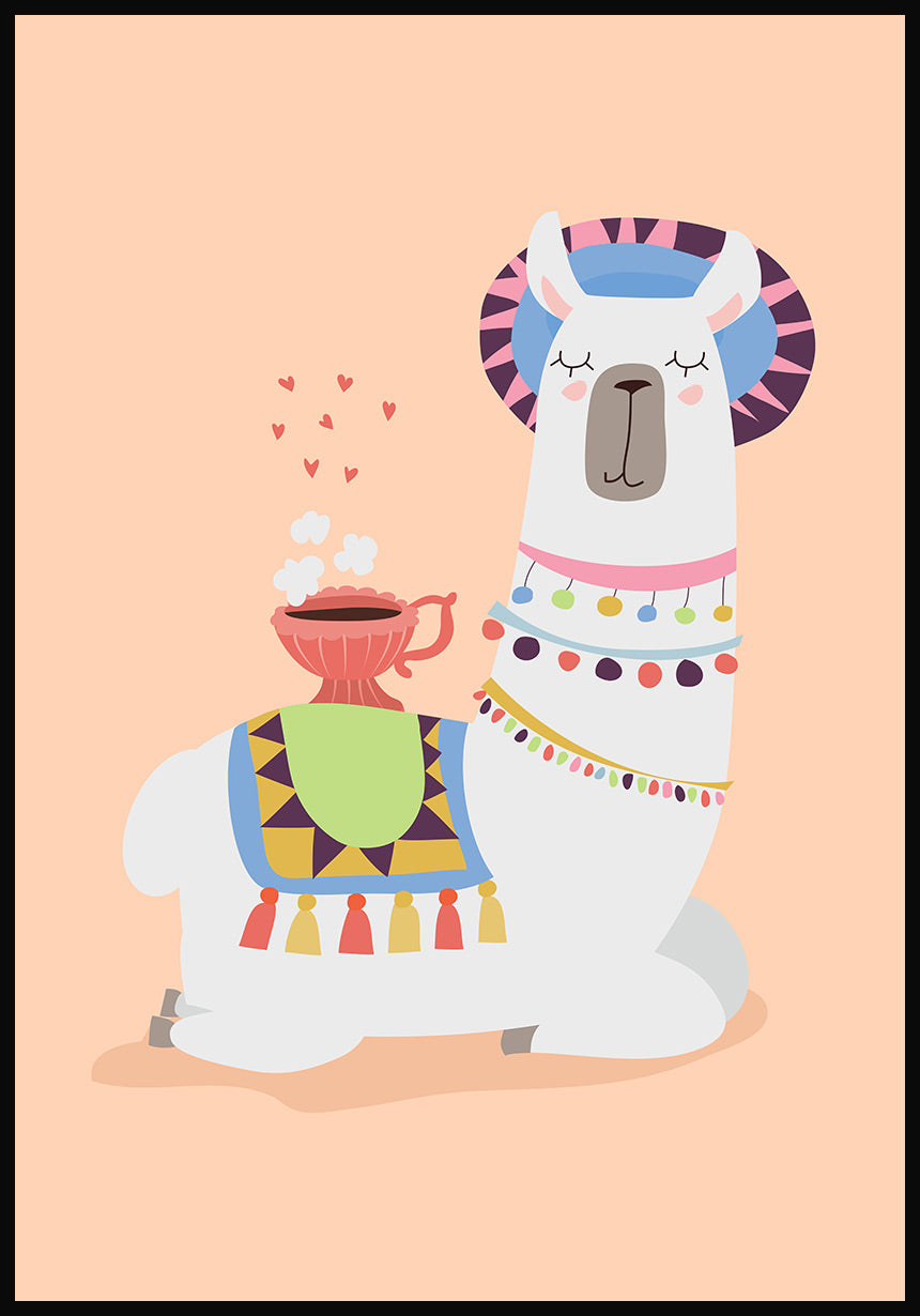 Poster Illustration Alpaka mit Kaffee