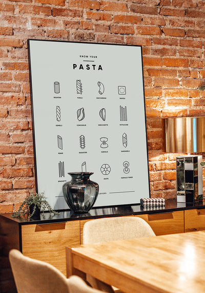 Poster Illustration Pasta-Sorten im Esszimmer