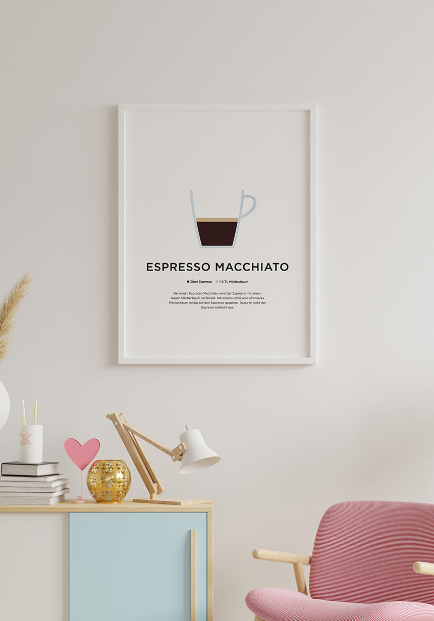 Espresso Macchiato Kaffee Poster mit Zubereitung Illustration