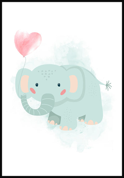 Türkis Elefanten Poster Illustration mit Luftballon
