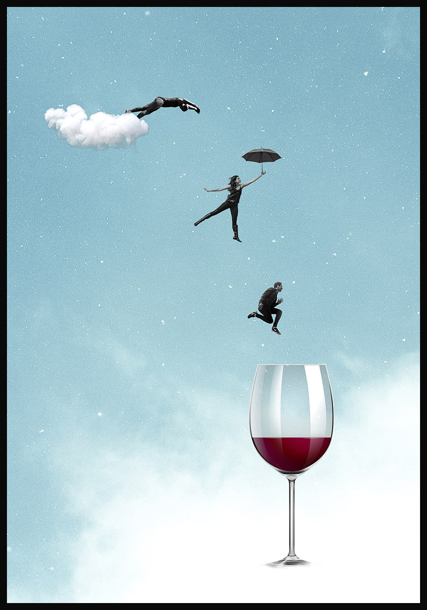 Poster Sprung von Menschen in ein Weinglas