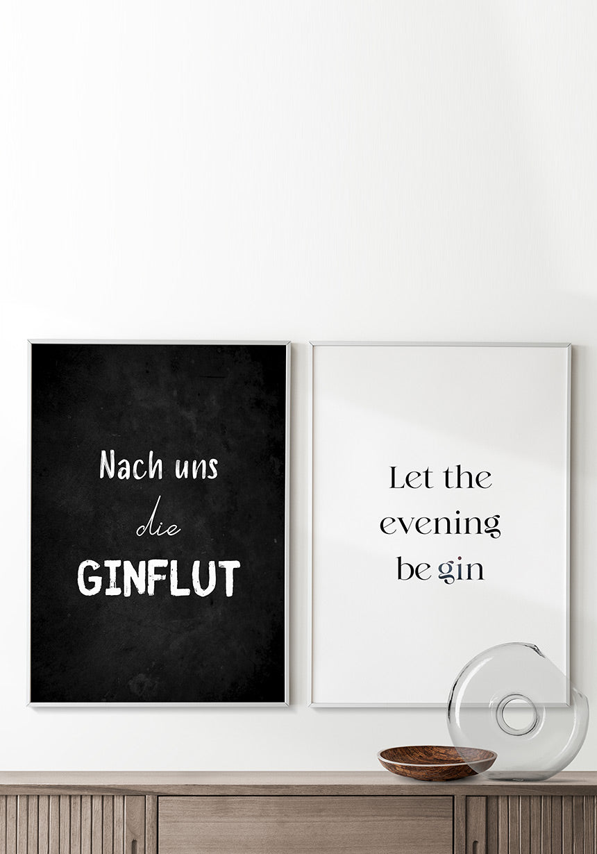 Typografie Poster Let the evening be gin im Wohnzimmer