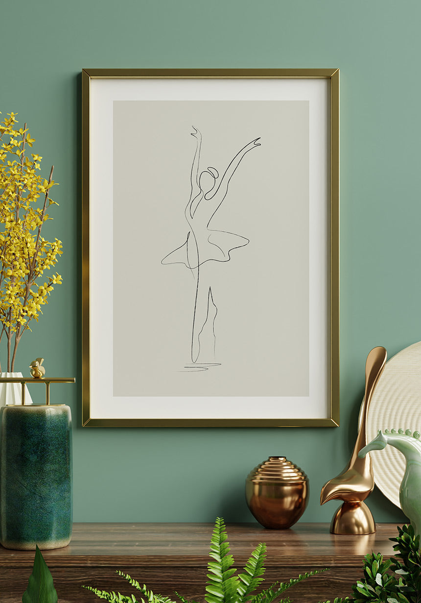 Line Art Poster Ballett Tänzerin goldener Rahmen